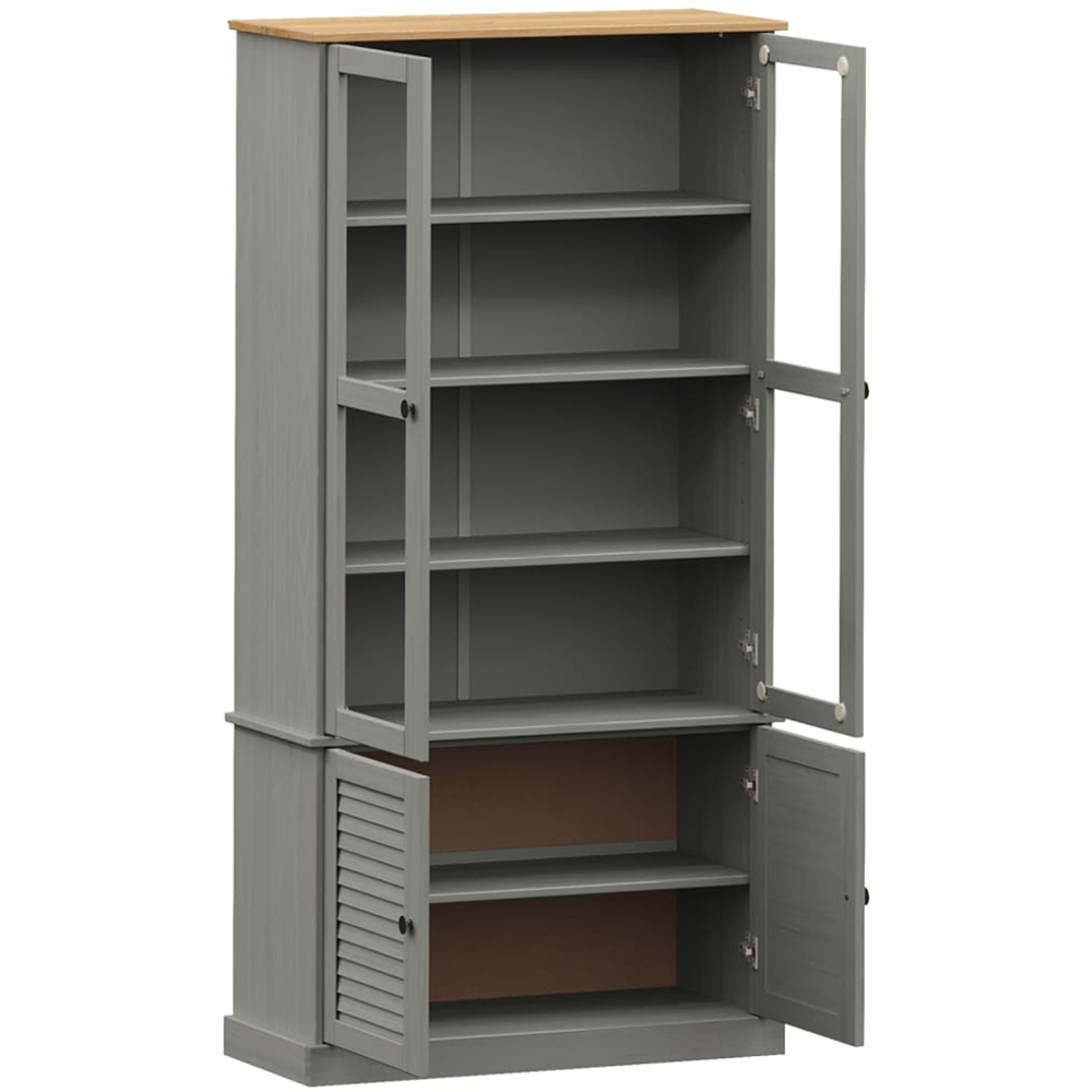 vidaXL 4 Door 4 Shelf Grey Solid Pine Wood Glass Display Cabinet Image 5