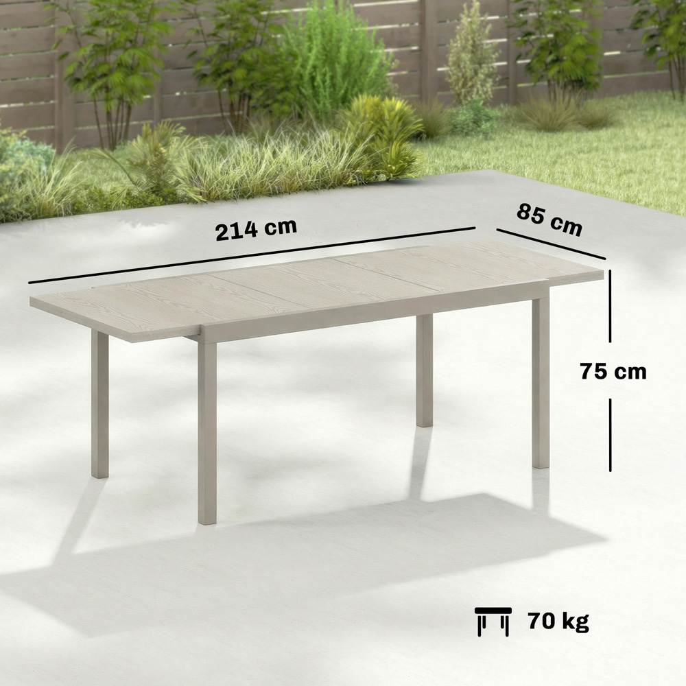 Outsunny 10 Seater 154-214cm Aluminium Extendable Garden Dining Table Light Grey Wood Effect Image 9