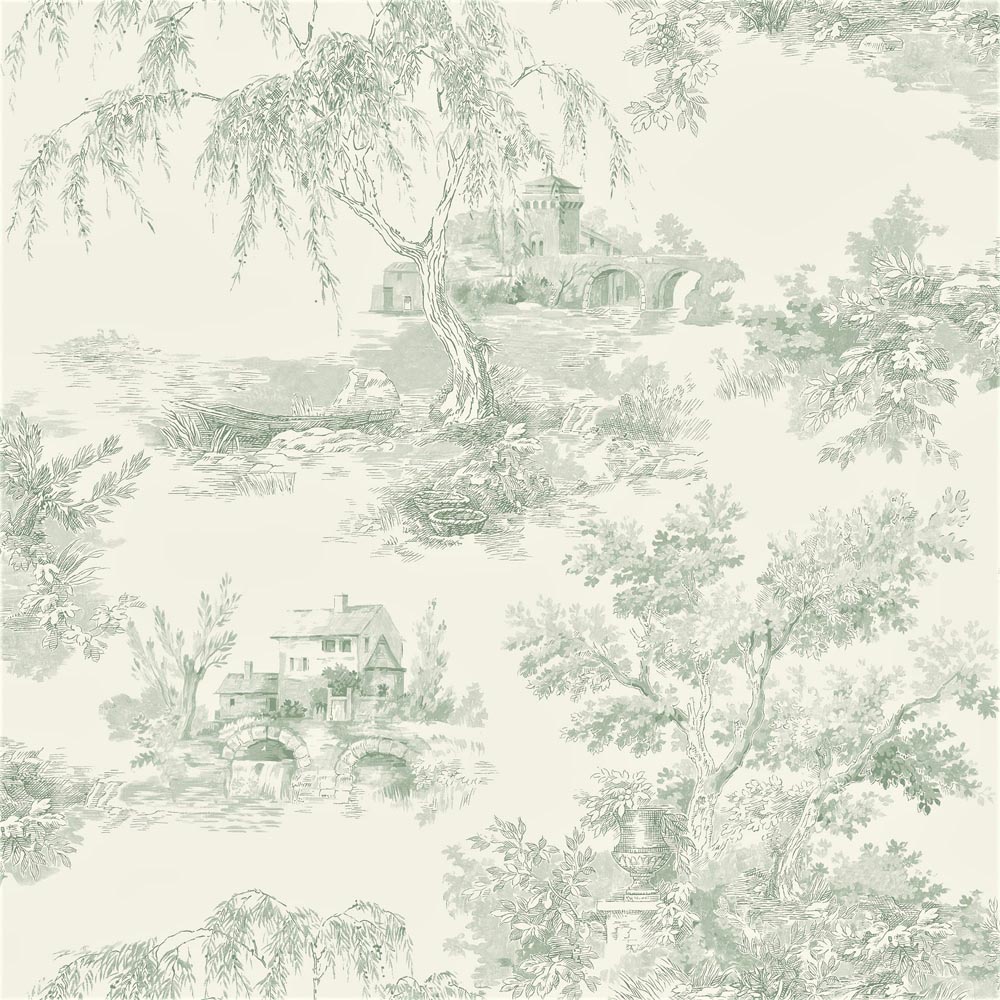 Grandeco French Vintage Toile Trees Green Wallpaper Image 1