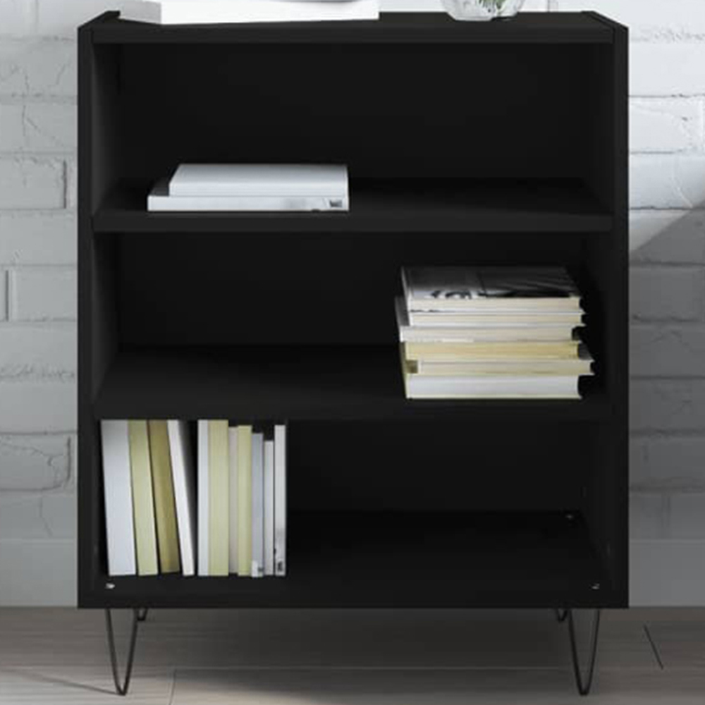 vidaXL 3 Shelf Black Wooden Sideboard with Metal Legs Image 1