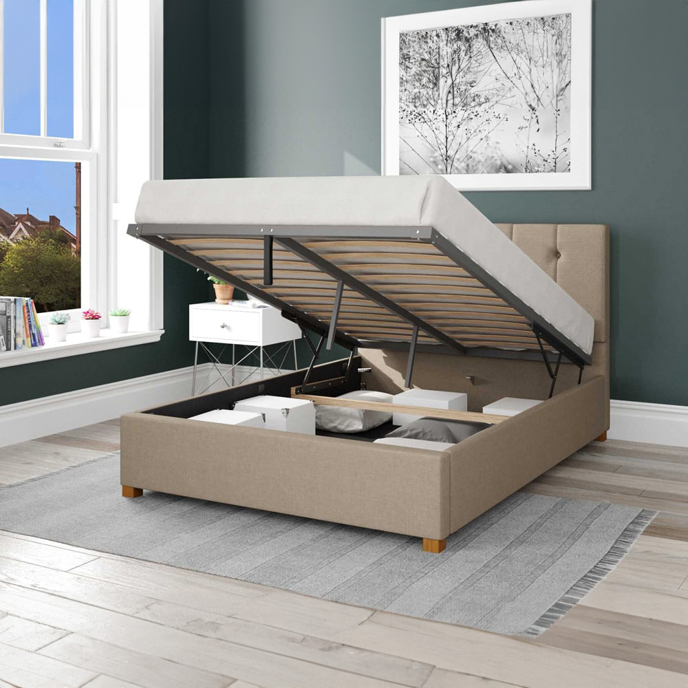 Aspire Hepburn Single Natural Eire Linen Ottoman Bed Image 2