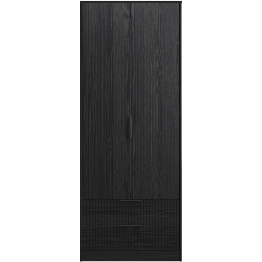 Crowndale Fluted 2 Door 2 Drawer Black Ash Tall Wardrobe Ready Assembled Image 2