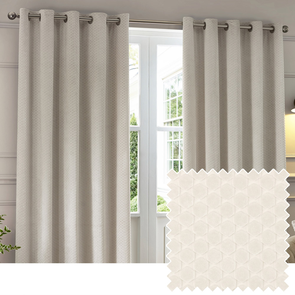 Paoletti Neptune Ivory Fully Lined Velvet Eyelet Curtains 229 x 229cm Image 5
