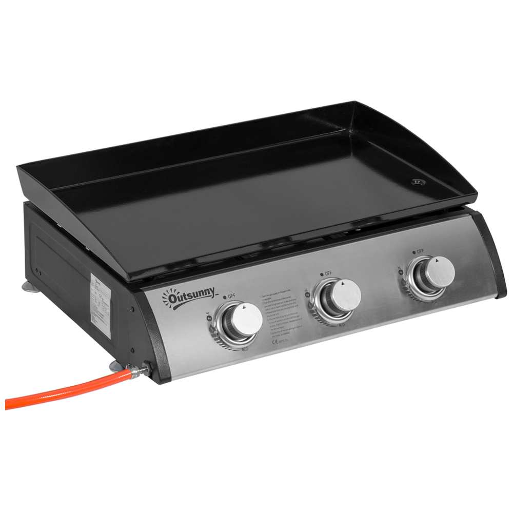 Outsunny Black and Silver 3 Burner Gas Tabletop Plancha Grill Image 1