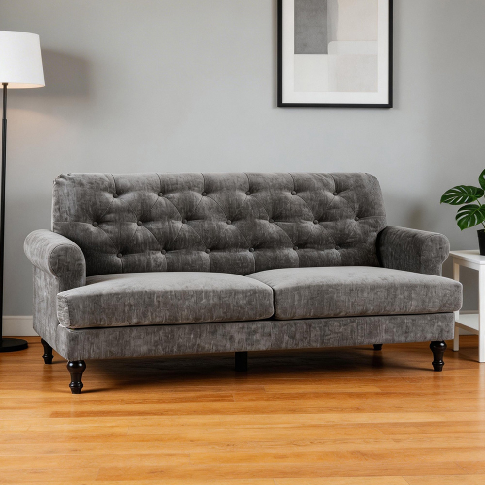 Furniture One 3 Seater Grey Mid Century Sofa Image 1