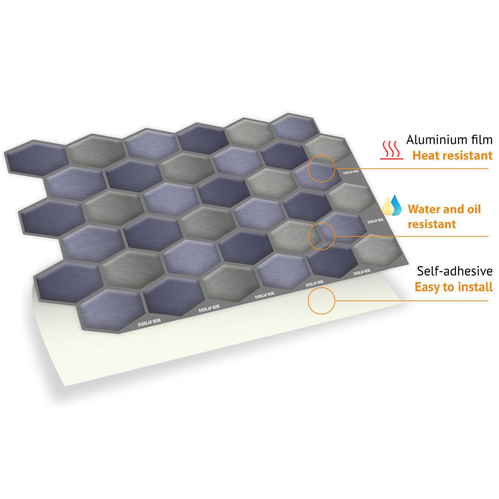 Walplus Honeycomb Hexa Dark Blue and Grey Tile Sticker 12 Pack Image 5
