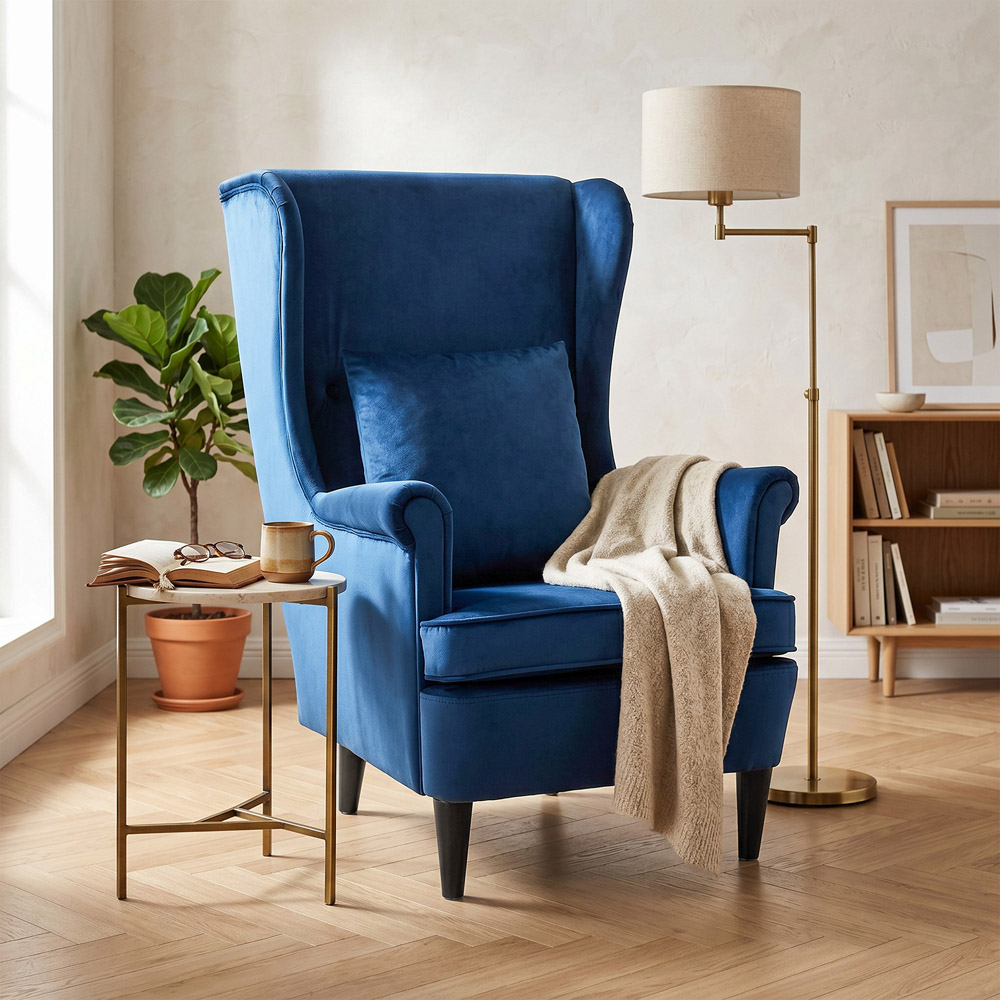 HOMCOM Blue Wingback Accent Chair Image 4