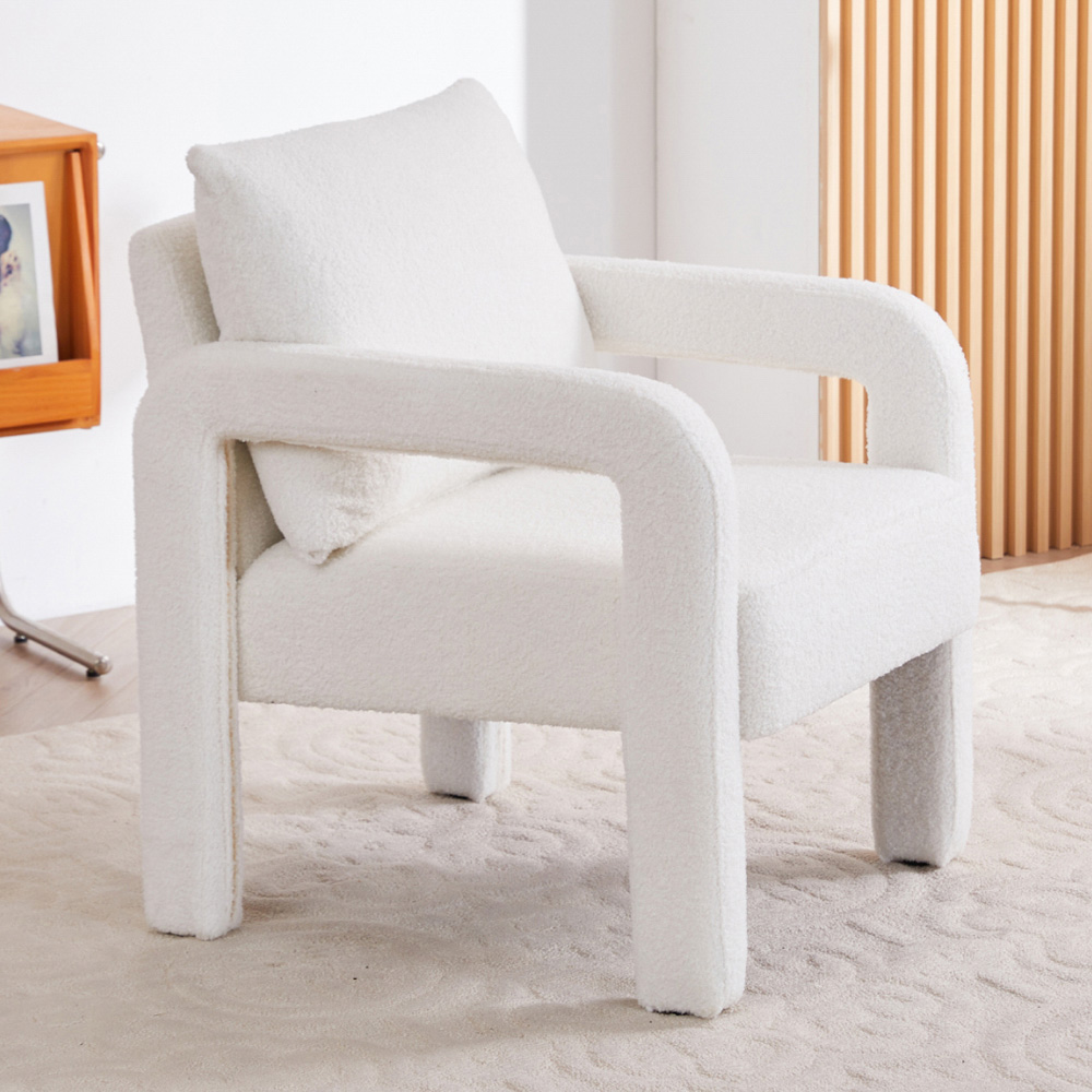 Living and Home White Teddy Fleece Upholstered Accent Chair with Lumbar Pillow Image 8