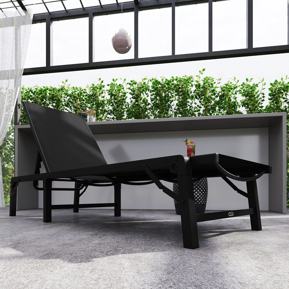 Outsunny Black 5 Level Adjustable Folding Sun Lounger Image 4
