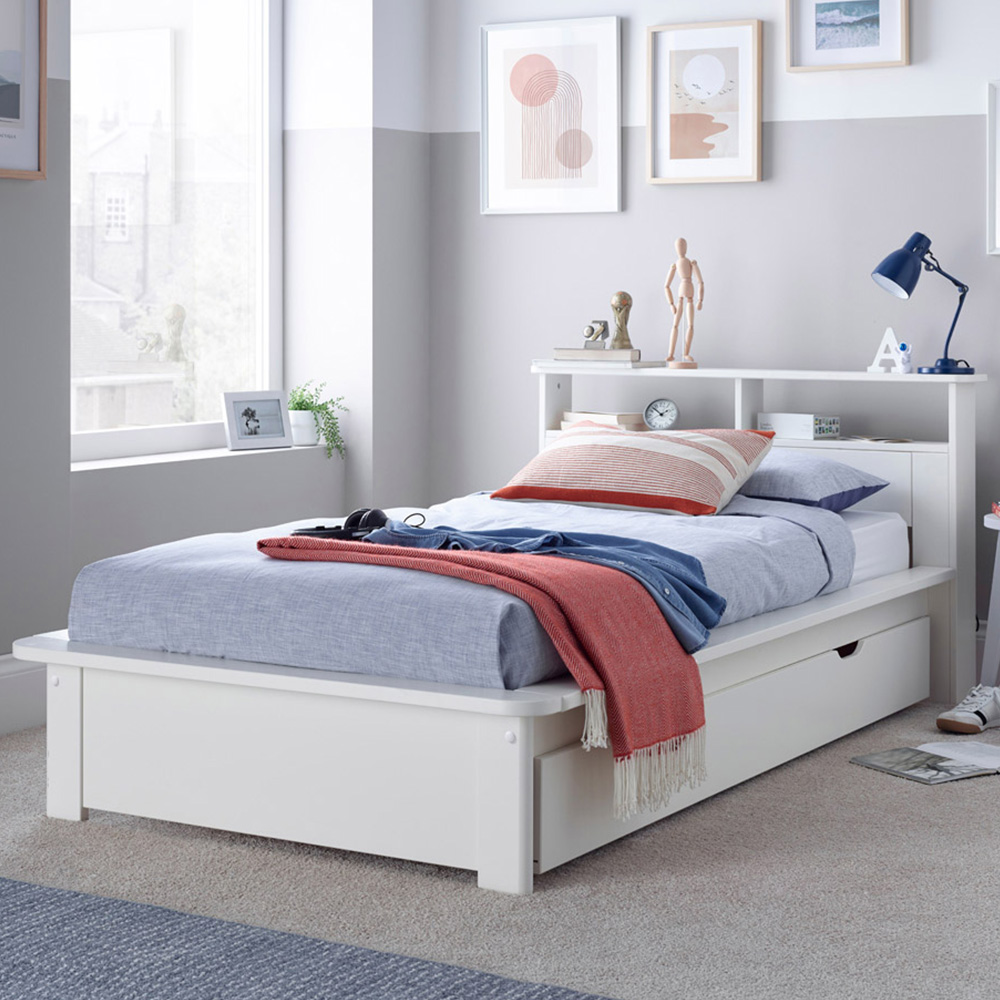 Fraser White Wooden Single Drawer Storage Bed Image 1