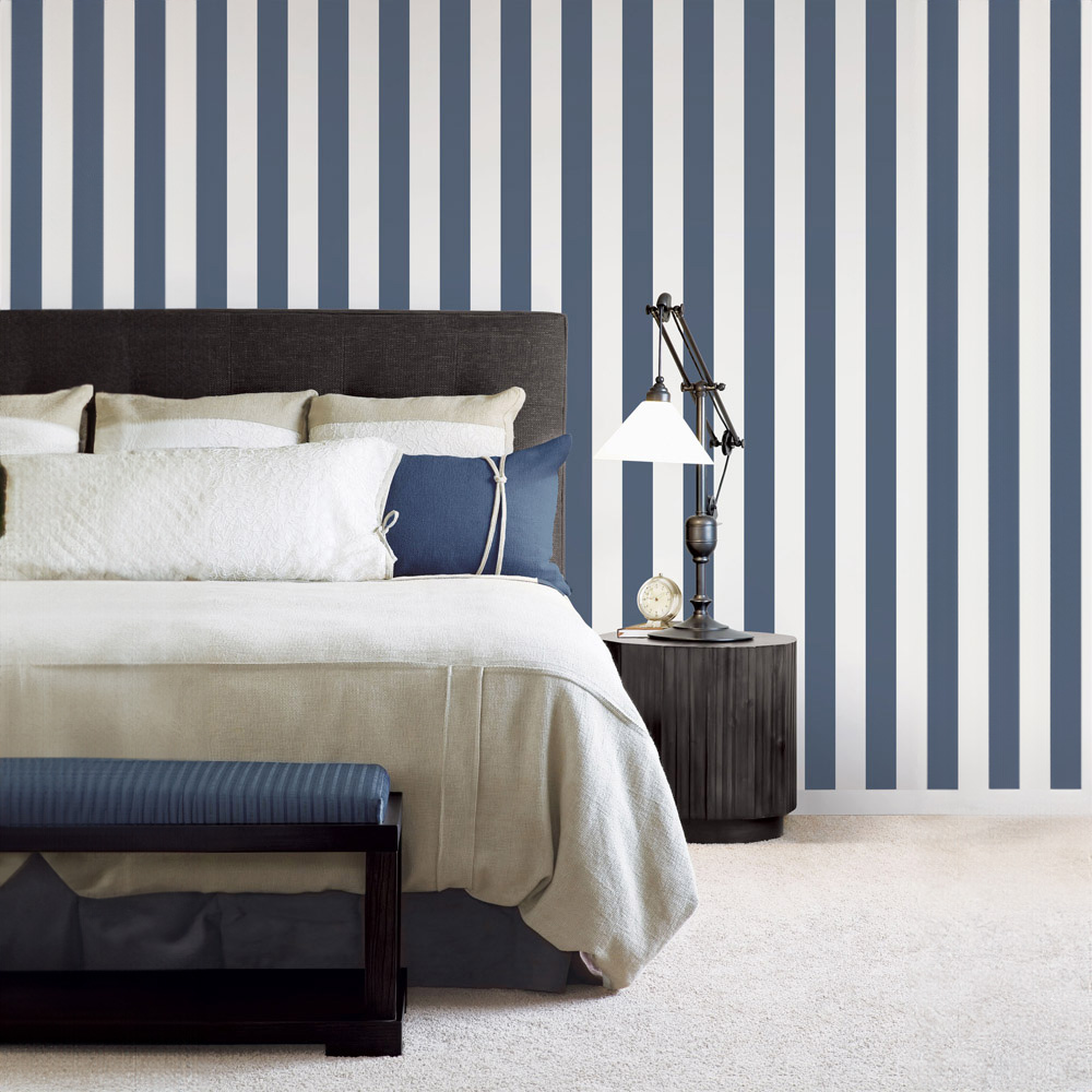 Galerie Deauville 2 Large Striped Navy Blue and White Wallpaper Image 2