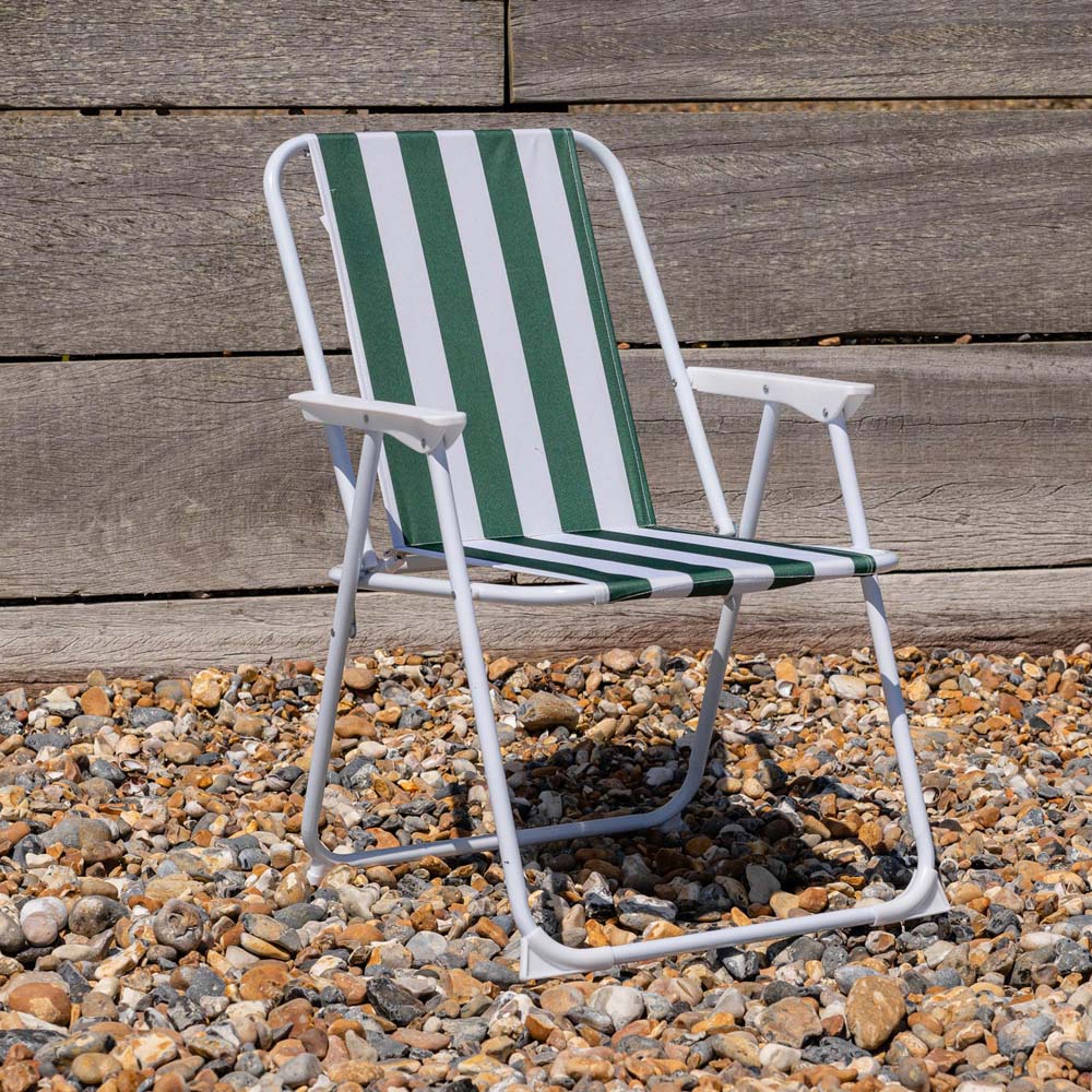 Harbour Housewares Set of 2 Green Stripe Folding Metal Beach Chair Image 4