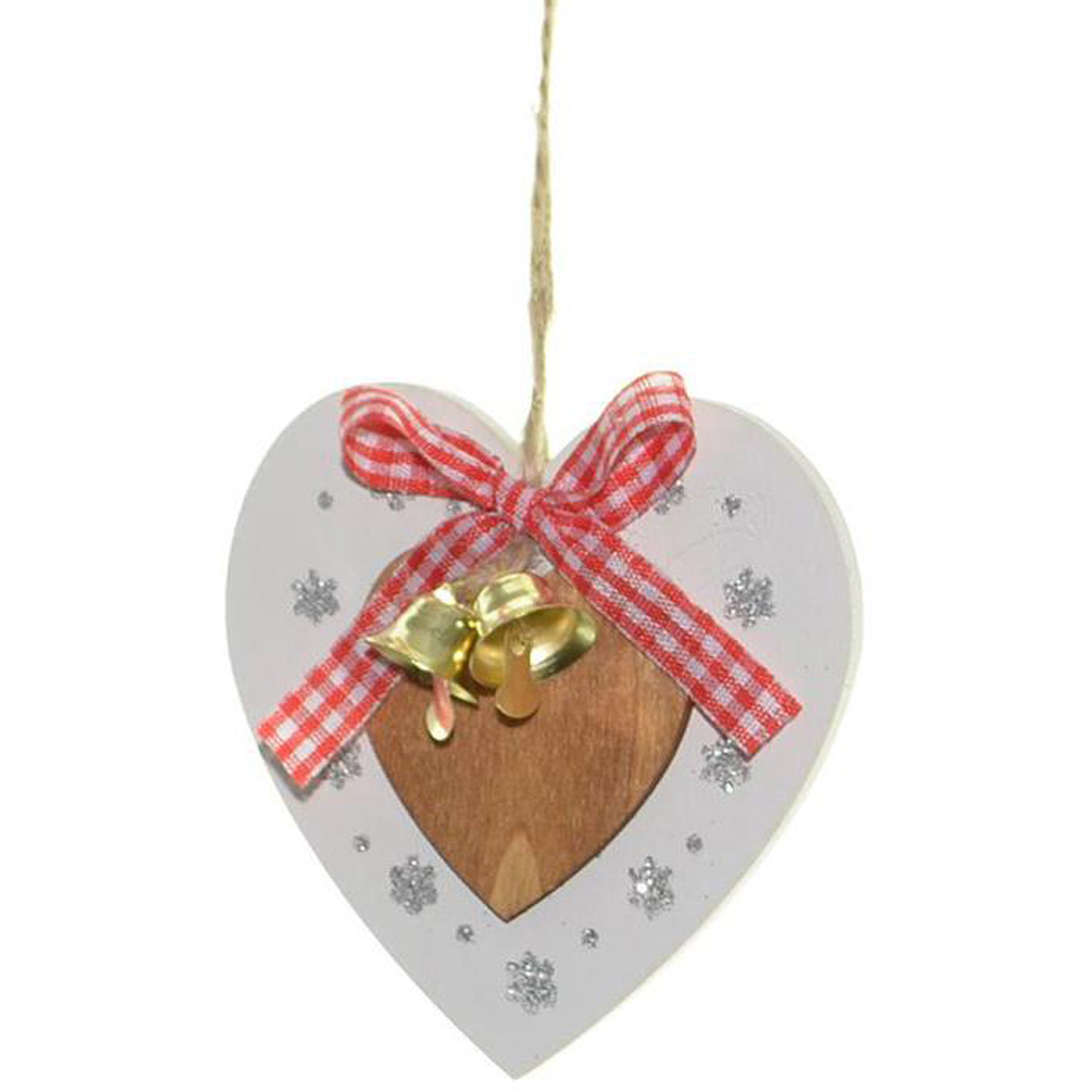 Shatchi Ribbon and Bells Wooden Christmas Tree Decoration 6 Pack Image 2