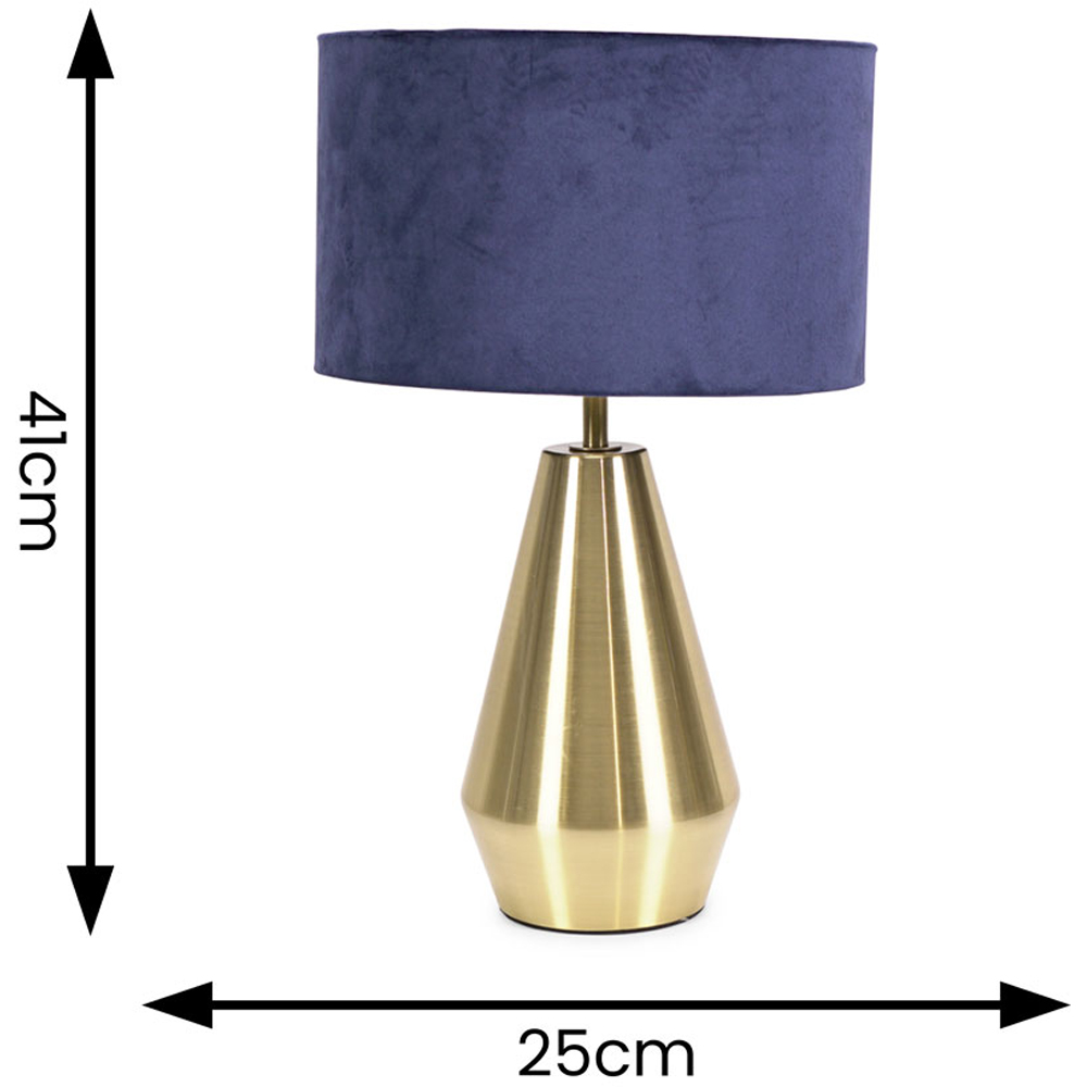 ValueLights Jax Navy Blue Velvet Shade Antique Brass Touch LED Table Lamp Image 6