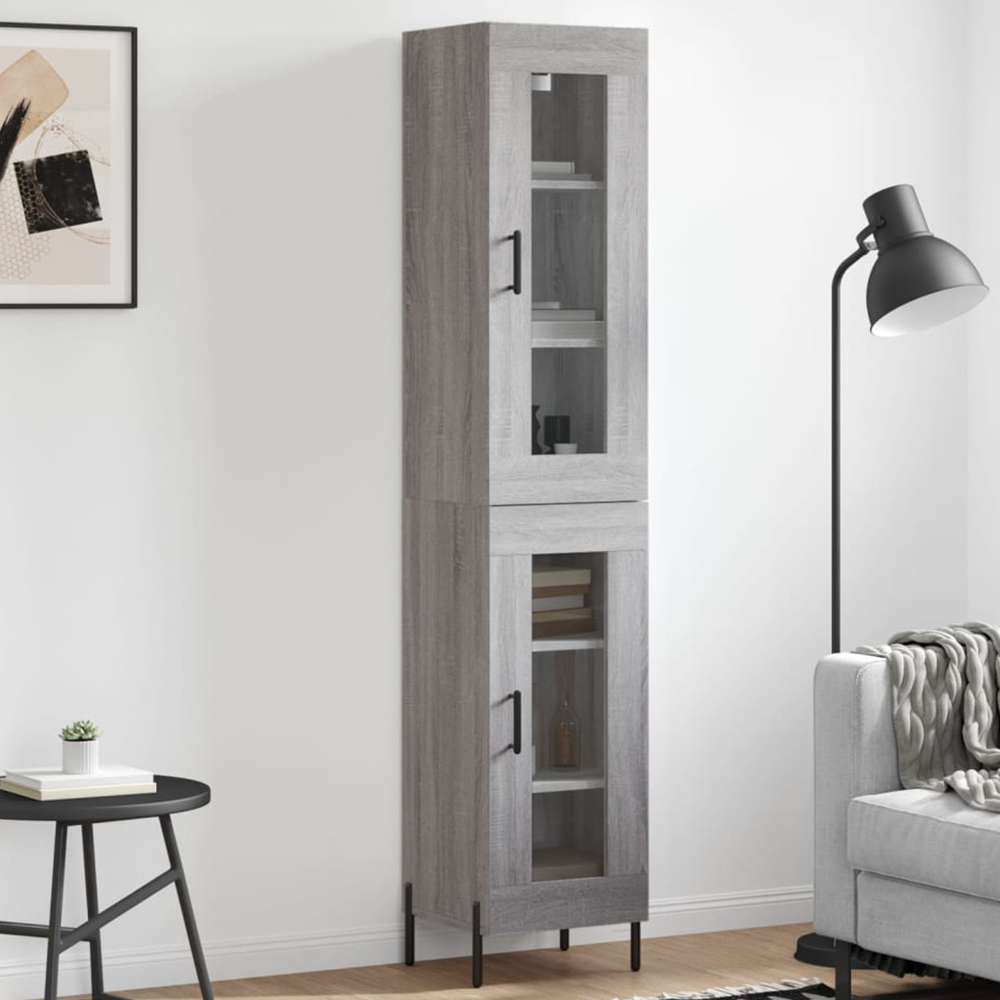 vidaXL 2 Glass Door Grey Sonoma Highboard Image 1