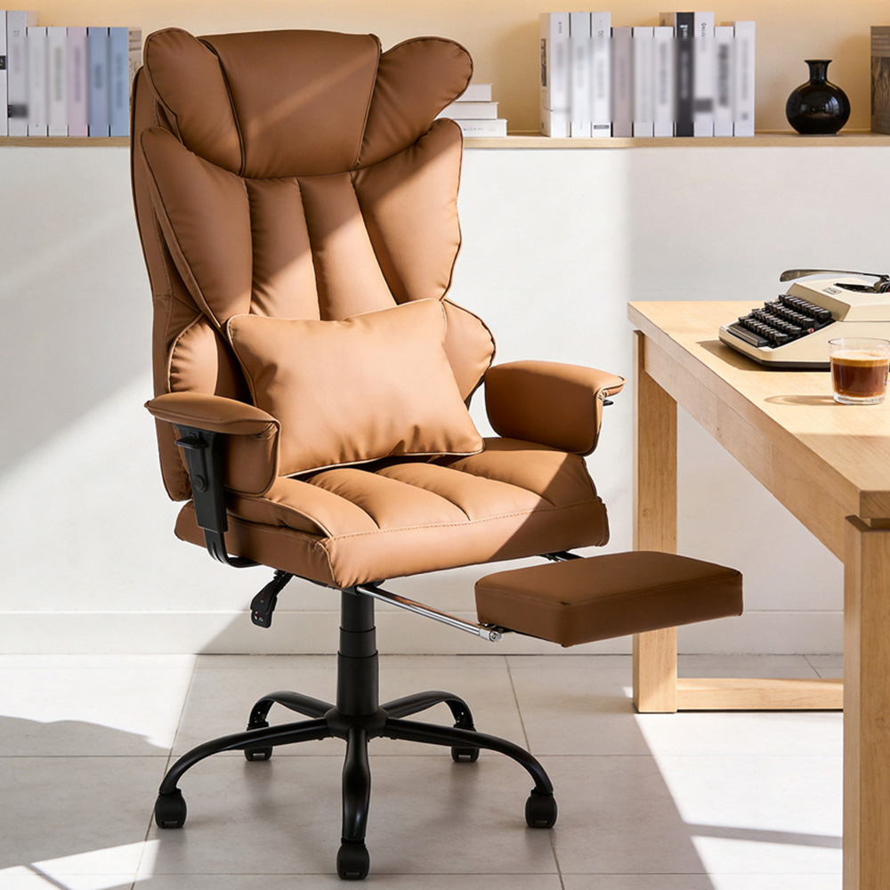 Living and Home Brown Ergonomic Office Chair with Adjustable Armrests and Footrest Image 1