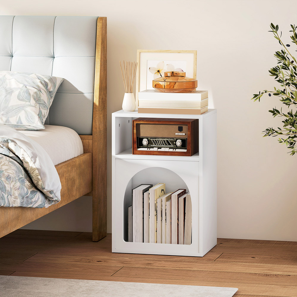 HOMCOM 2 Compartment White Bedside Table Image 3
