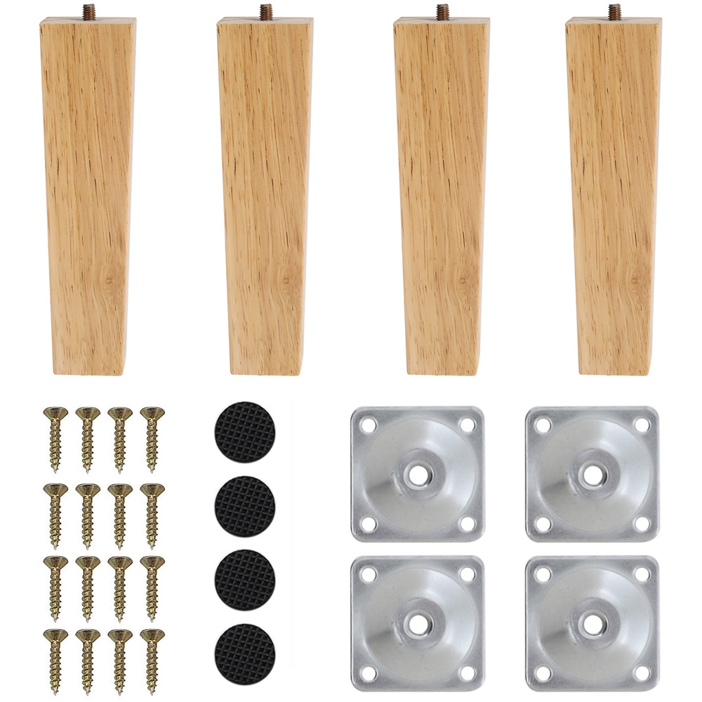 Living and Home Square Solid Oak Wood Furniture Leg 20cm 4 Pack Image 4