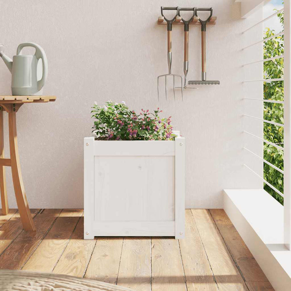 vidaXL White Pine Wood Garden Planter 40 x 40 x 40cm Image 2