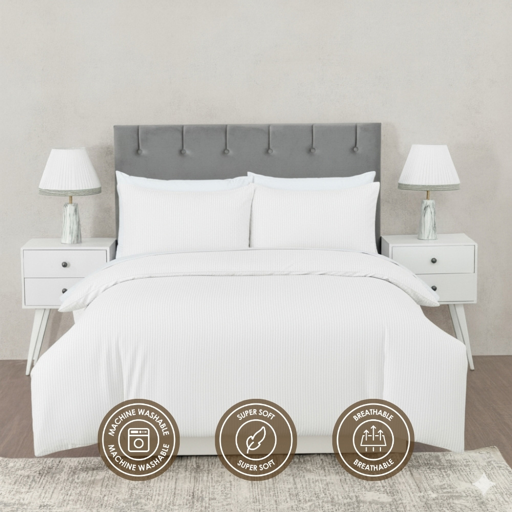 MHG Living King Size White Striped Duvet Set Image 6
