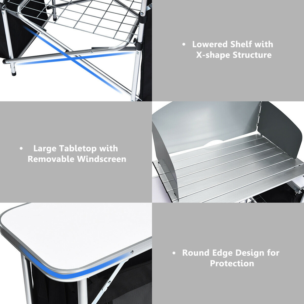 Costway 2 in 1 Black Folding Aluminium Table with Windshield Image 6