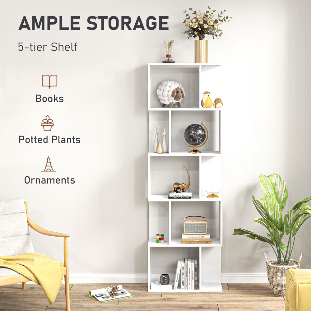 Portland 5 Shelf White S-Shaped Bookcase  Image 7