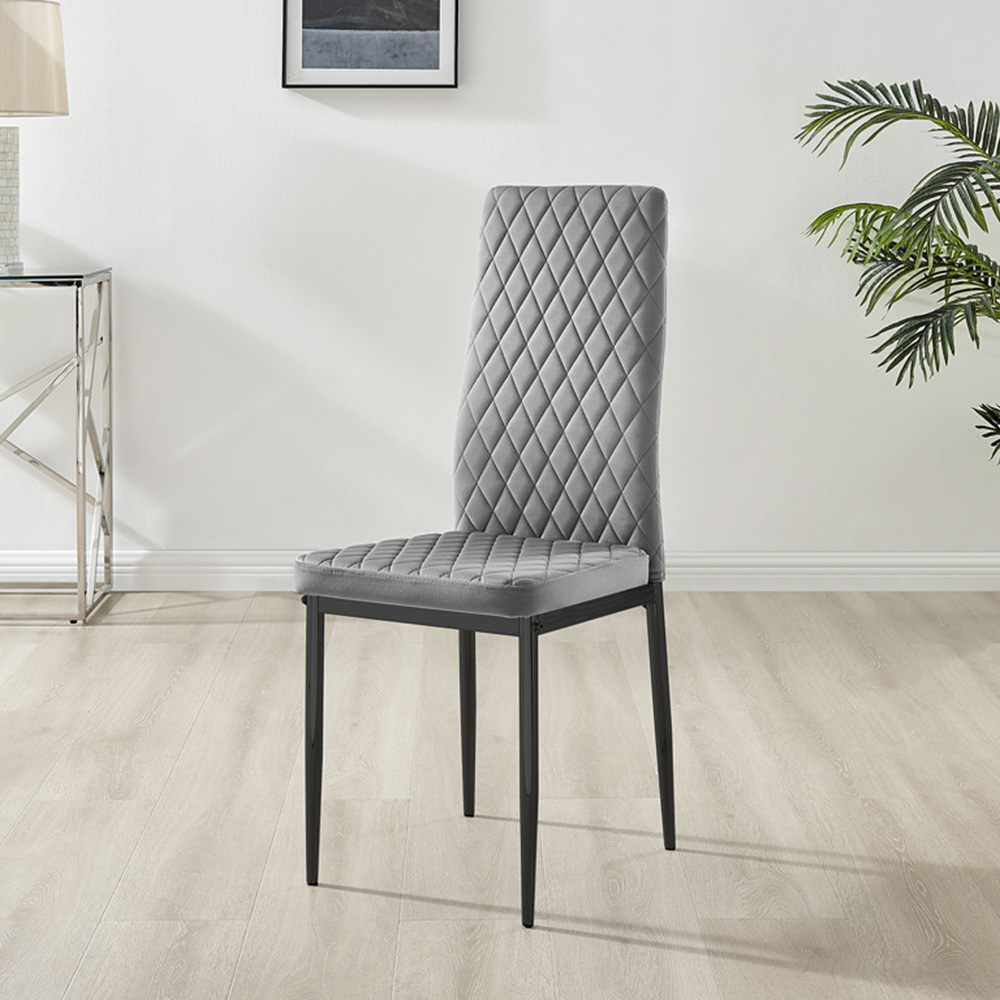 Furniturebox Valera Set of 4 Grey and Black Velvet Dining Chair Image 6