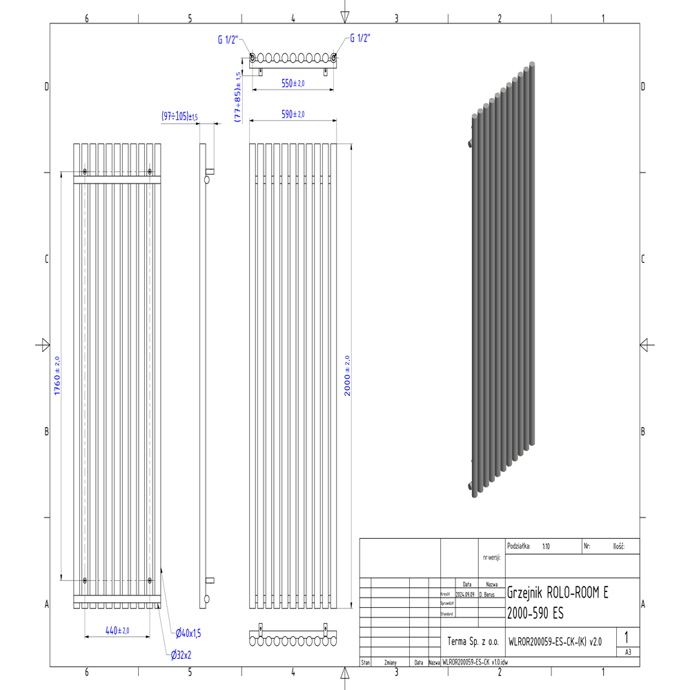 Terma Rolo-Room E Wi-Fi Brass Electric Radiator 1500W 2000 x 590mm Image 9