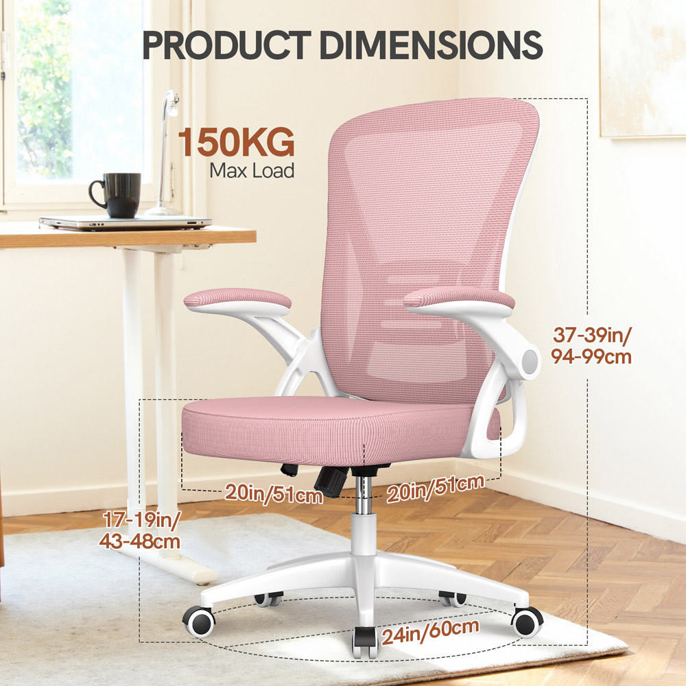 Rattrix Pink Office Chair with Flip-Up Armrest and Lumbar Support Image 8