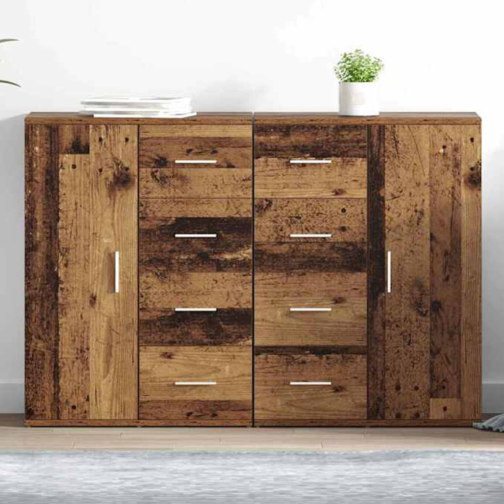 vidaXL Single Door 4 Drawer Old Wood Sideboard Set of 2 Image 1