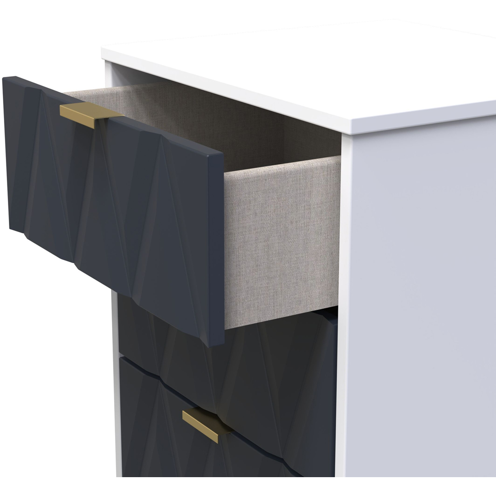Crowndale Diamond 5 Drawer Indigo Matt and White Tall Bedside Cabinet Ready Assembled Image 5