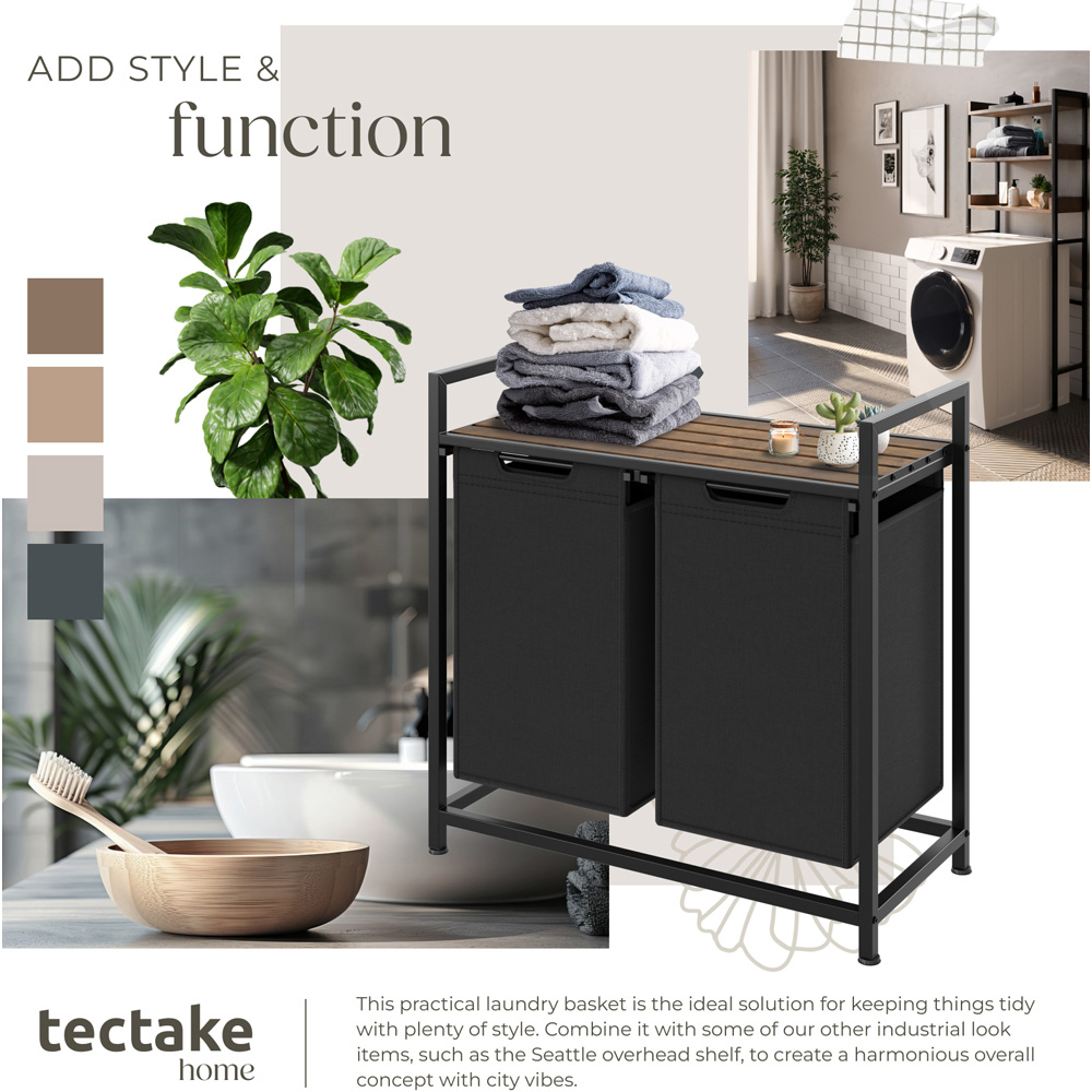 tectake Dual Pull Out Compartment Laundry Basket 74 x 34 x 72cm Image 5