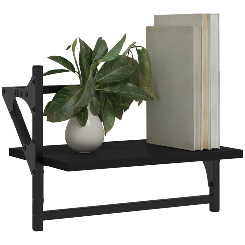 vidaXL 40cm Set of 2 Black Floating Wall Shelf with Bar Image 6
