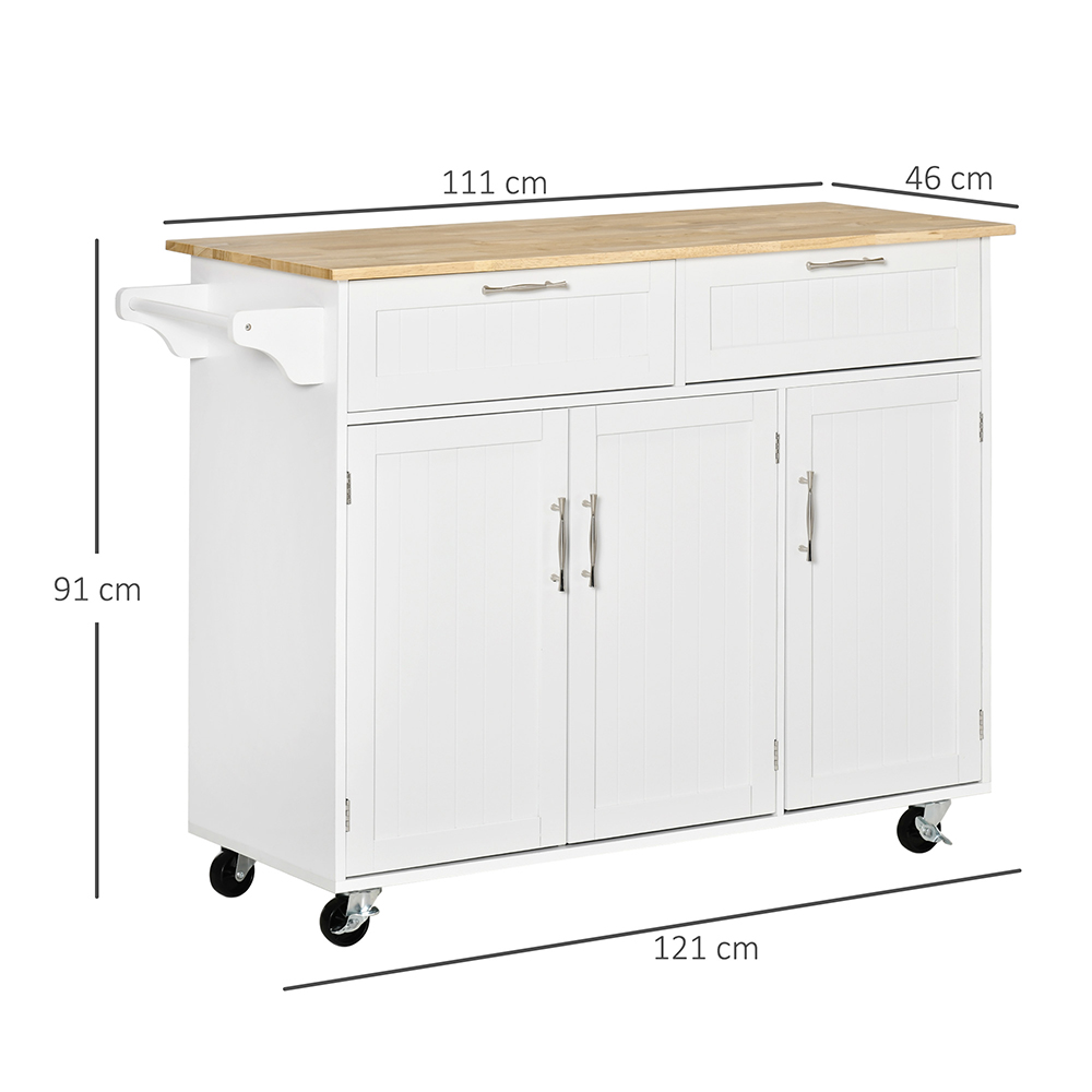 Portland White and Wood Island Kitchen Storage Trolley Image 3