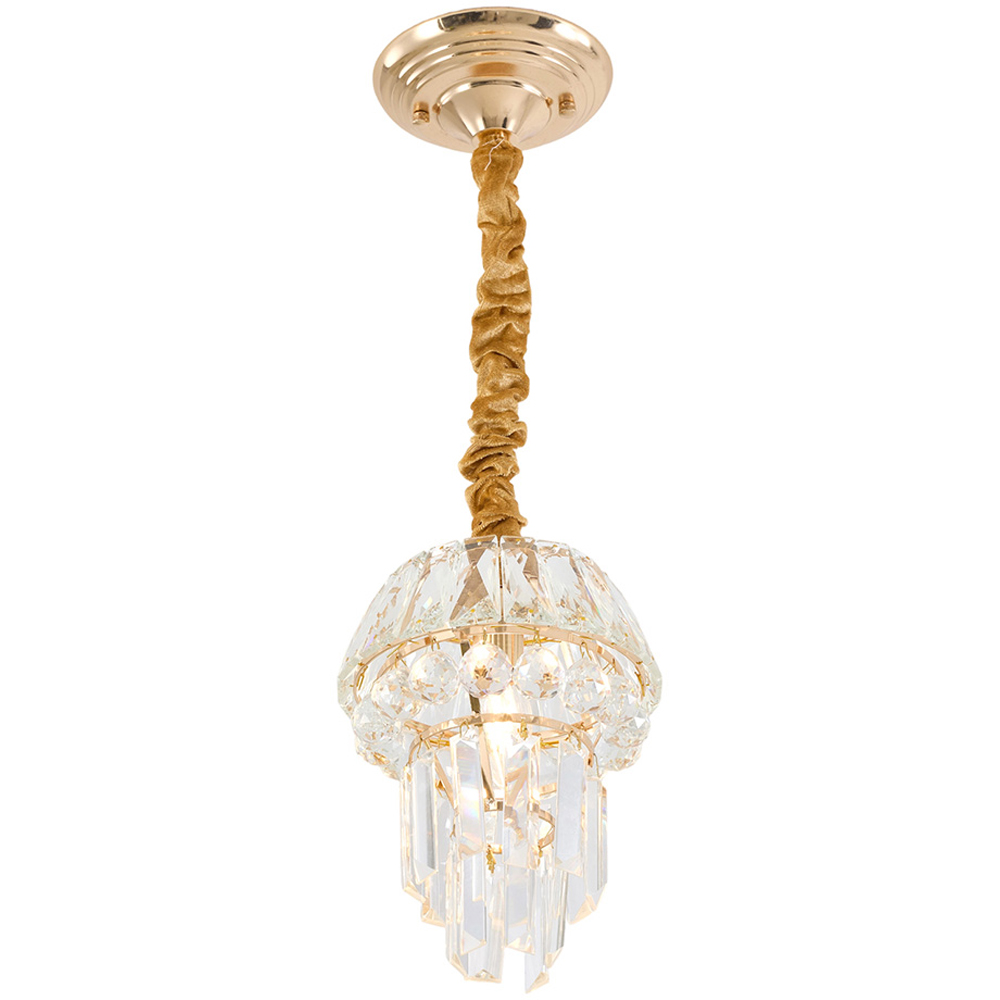 Living and Home Gold Iron Crystal E14 Pendant Light Image 2