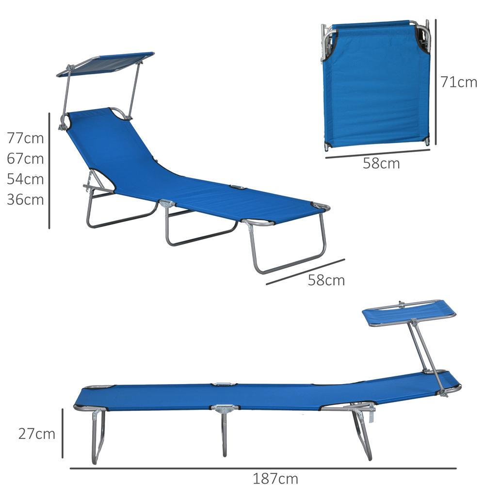 Outsunny Set of 2 Blue Adjustable Folding Sun Lounger Image 8