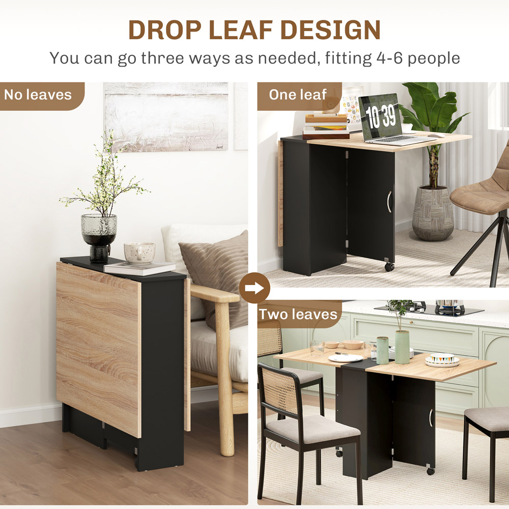 HOMCOM 6 Seater Drop Leaf Dining Table with Storage Shelf Image 5