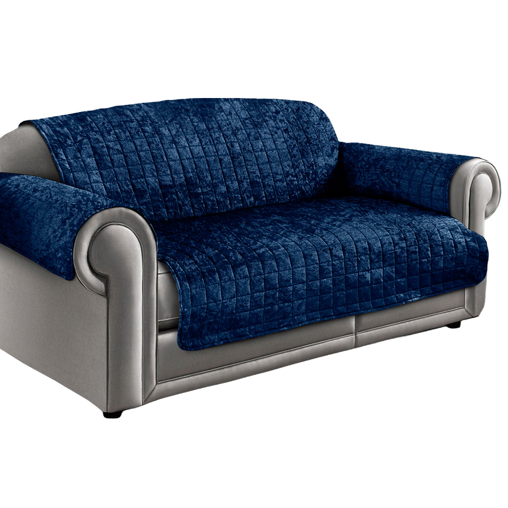 Homerepublic 3 Seater Navy Crushed Velvet Water-Repellent Sofa Protector Image 1