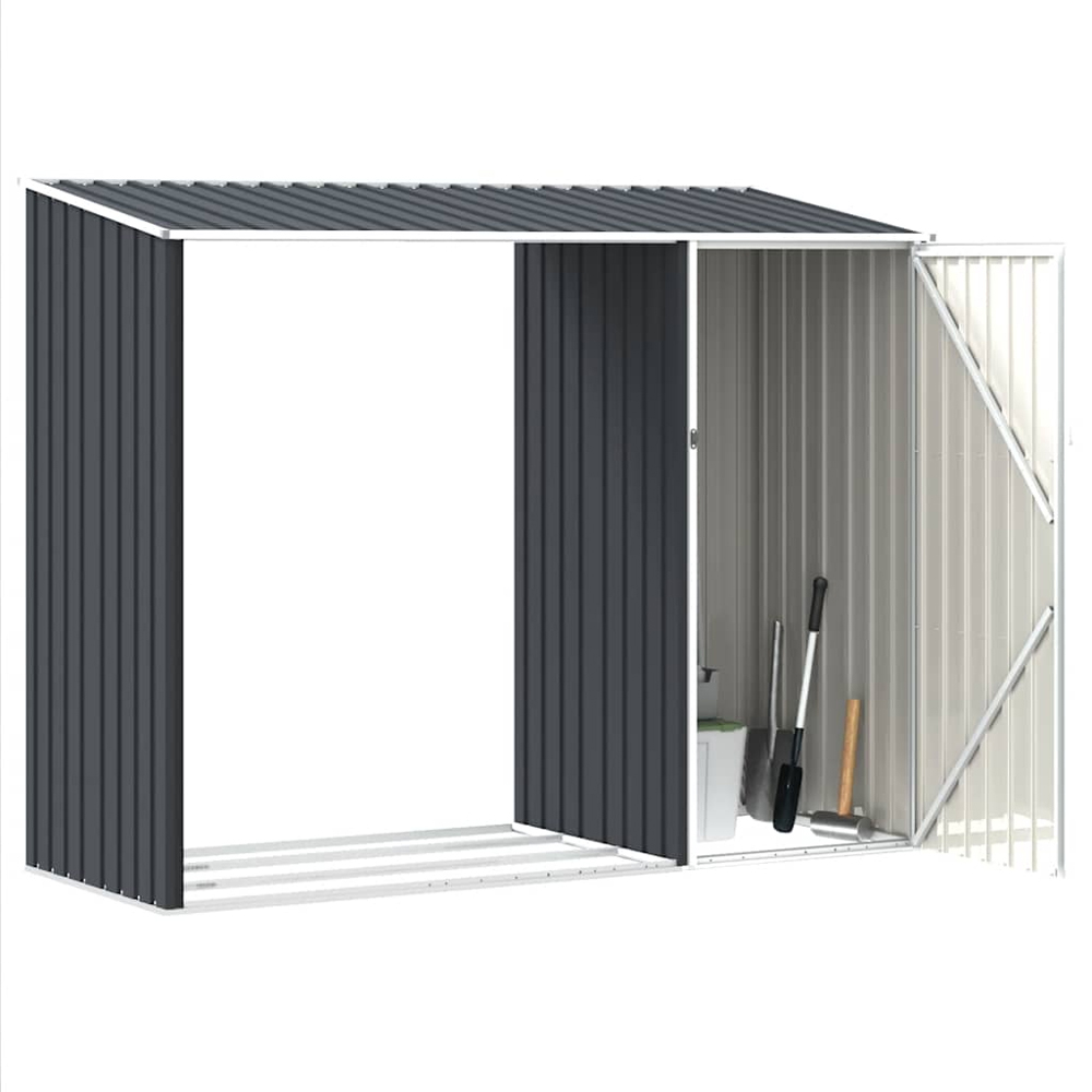 vidaXL 8 x 3.2ft Anthracite Galvanised Steel Garden Firewood Shed Image 4