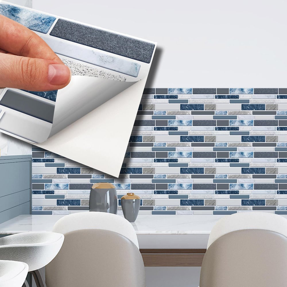 Walplus Purity Mosaic Stone Blue and Grey Tile Sticker 12 Pack Image 3