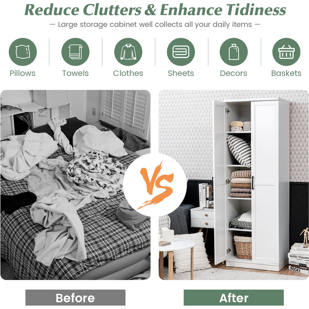 Costway 2 Door White Wooden Storage Cabinet Image 6