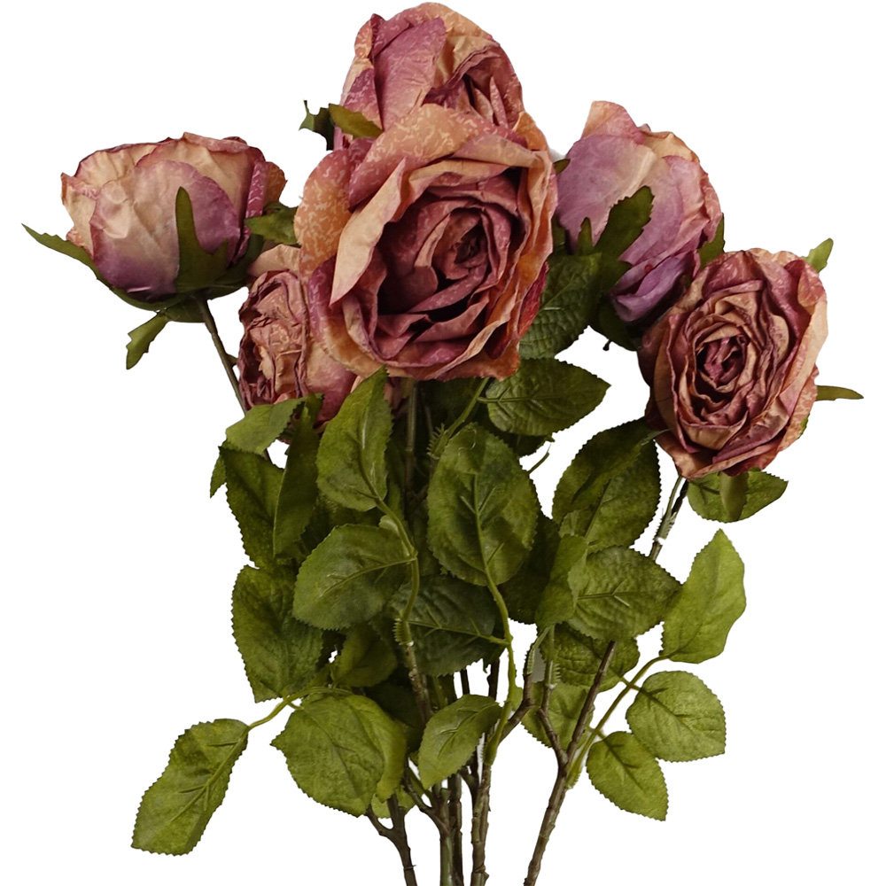 Leaf Dark Pink Rose Artificial Stem 70cm 6 Pack Image 2