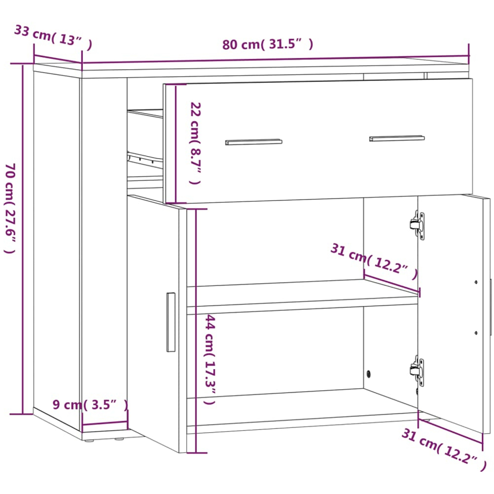 vidaXL 2 Door Single Drawer Sonoma Oak Wooden Sideboard Image 8