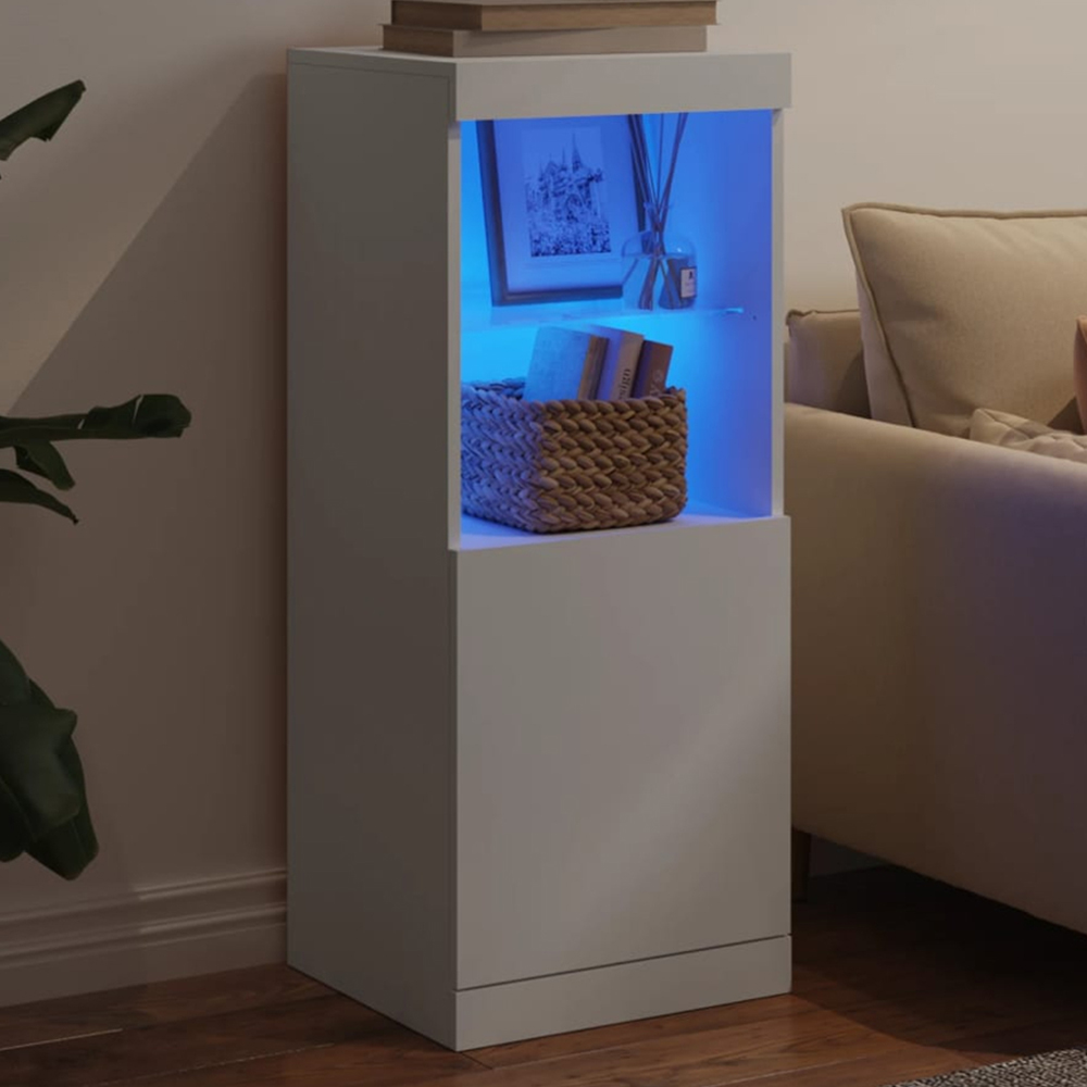 vidaXL Single Door 2 Shelf White LED Sideboard Image 1