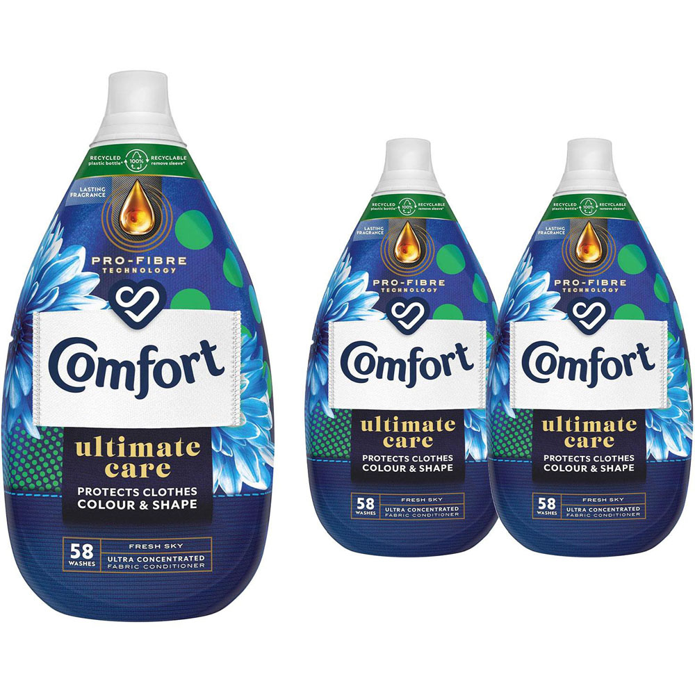 Comfort Ultimate Care Fresh Sky Concentrated Fabric Conditioner 58 Washes 870ml 3 Pack Image 1