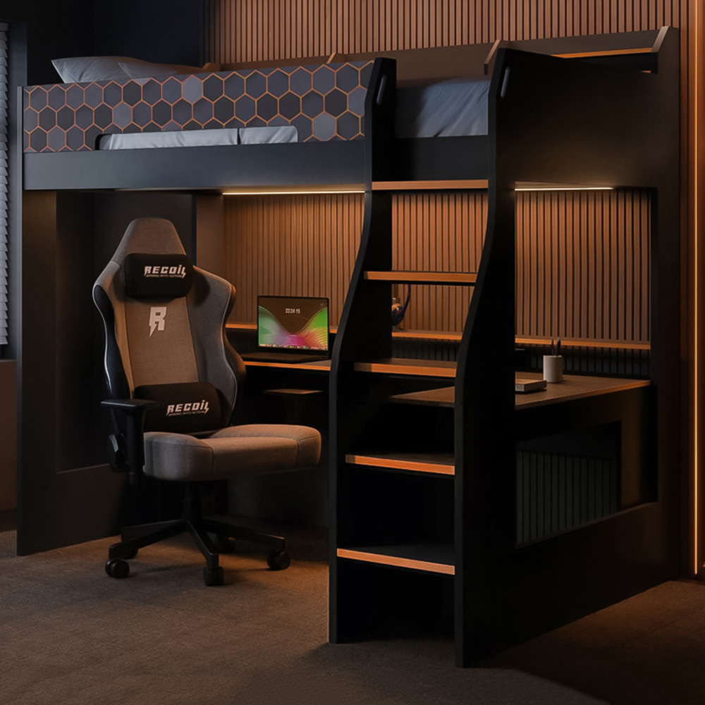 Recoil Ultimate Lumi Small Double Charcoal and Orange High Sleeper with Desk Image 1