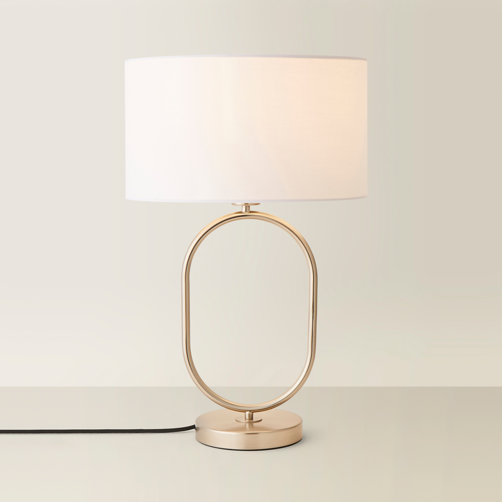 ValueLights Antonia White Fabric Drum Lamp Shade Brushed Chrome Oval LED Table Lamp Image 5