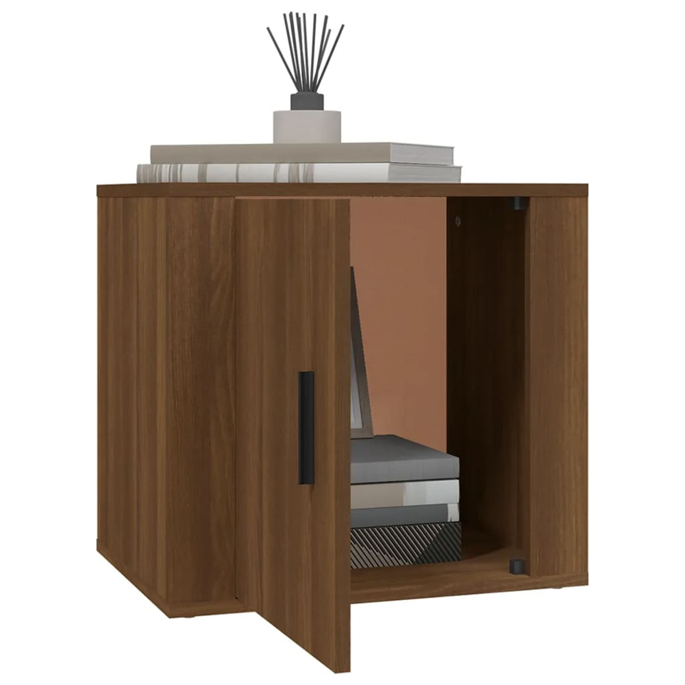 vidaXL Single Door Brown Oak Bedside Table Set of 2 Image 4