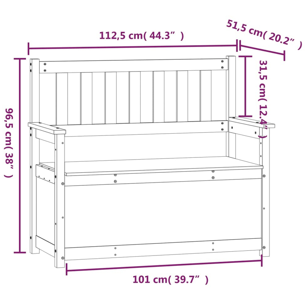 vidaXL White Solid Wood Pine Storage Bench 112.5 x 51.5 x 96.5cm Image 9