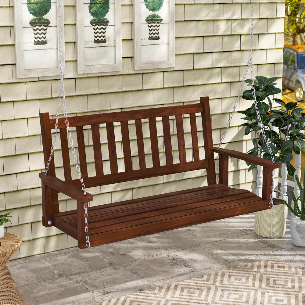 Costway 3 Seater Wooden Adjustable Outdoor Porch Swing Image 3